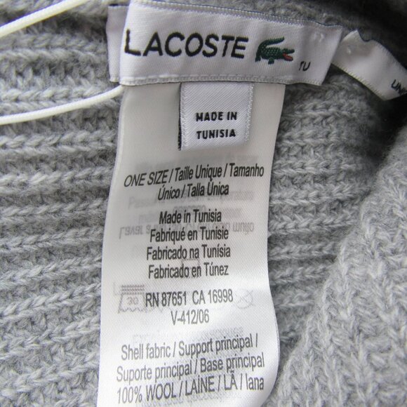 Lacoste Crocodile Big Patch Grey Wool Beanie Cap One Size NEW - Picture 12 of 13